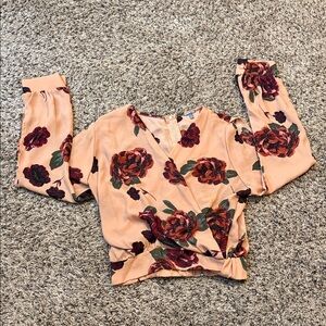 Charlotte Russe Blouse with Dark Red Floral Design